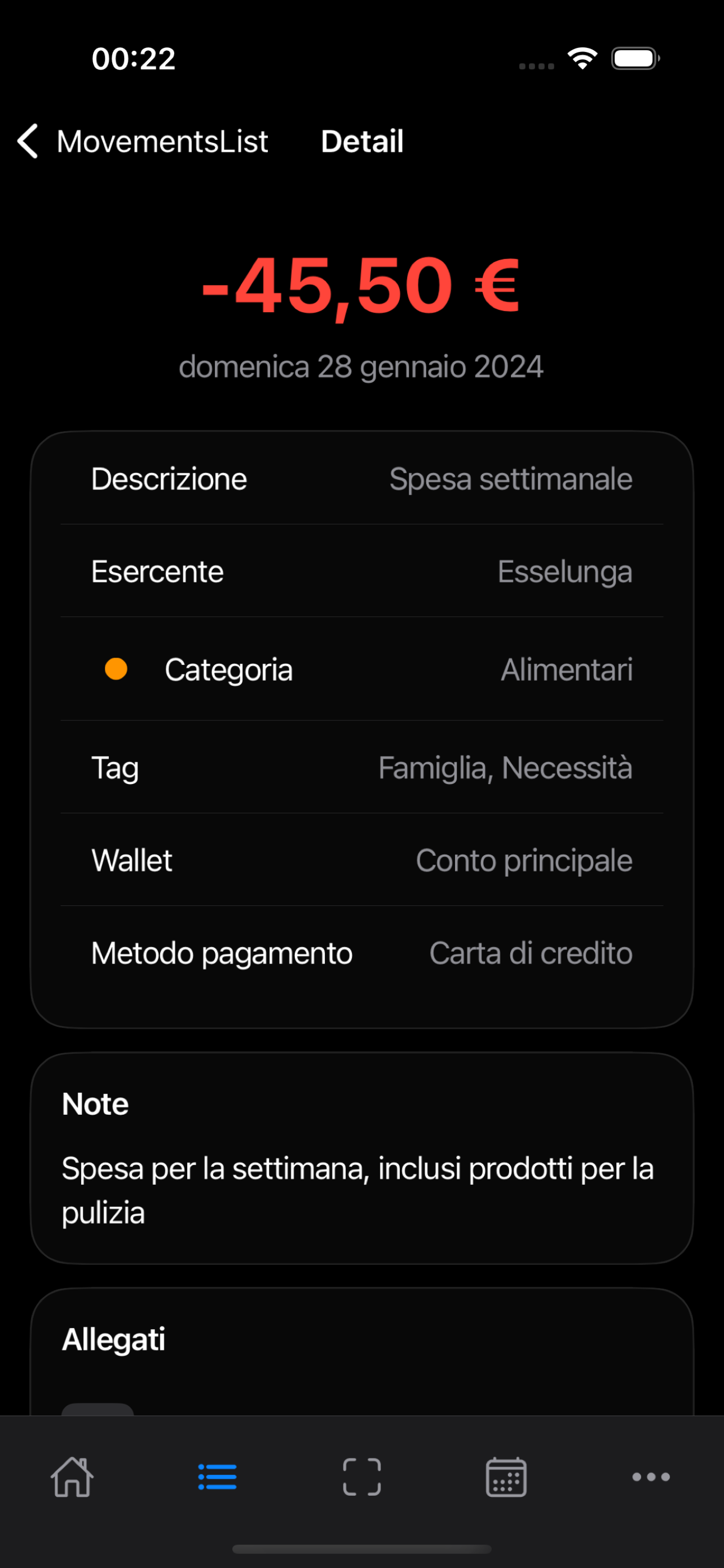 Dettaglio transazione